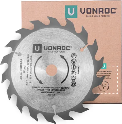 Produktbild von Vonroc Kreissägeblatt 150 x 16 x 2,0/1,1mm - 18 Zähne - für Holz - Universal