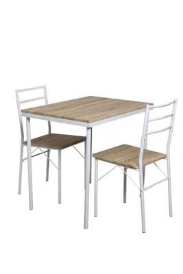Produktbild von Garnitur 3-teilig (2 Stühle 1 Tisch) aus MDF und Stahlrohr Weiß