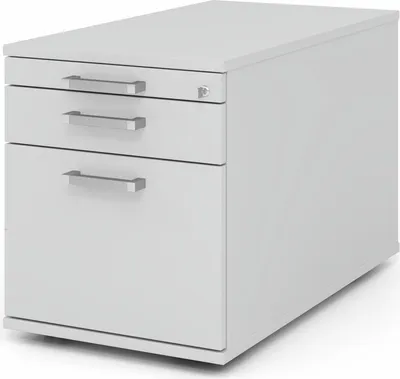 Produktbild von Rollcontainer Arvo | Grau | HxBxT 51,2x42,8x80cm | Chromgriff | 3 Schübe | Mit Schloss & Zentralverriegelung