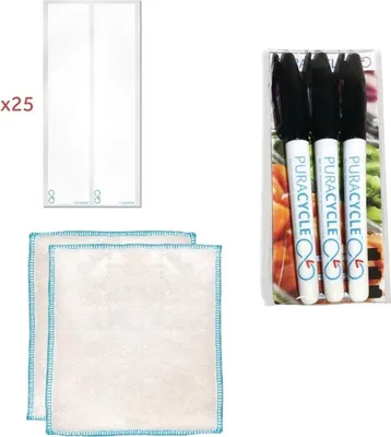 Produktbild von Puracycle Wiederverwendbare Blanko-Flaschenetiketten Permanentmarker + Tücher