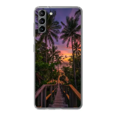 Produktbild von MuchoWow® Handyhülle Schutzhülle Hülle für Samsung Galaxy S21 Plus Sonnenuntergang - Palmen - Strand Silikon Softcase Handy Hülle - Handy-Tasche
