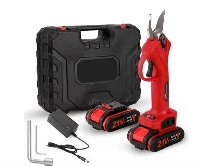 Produktbild von Professionelle Akku-Gartenschere, 21 V, kabellose elektrische Gartenschere, 0–25 mm Akku-Gartenschere mit 2 Akkus, Baumscheren – Rot