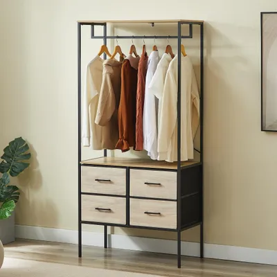 Produktbild von CASABEL Garderobenschrank 80×40×167 cm mit 4 stabilen Stoffschubladen, kompode Kommode für Schlafzimmer oder Flur, Metallrahmen in Schwarz und Ablage aus Holzwerkstoff