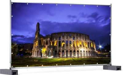 Produktbild von Wallario XXL Outdoor-Poster für Garten oder Balkon, Motiv Italien bei Nacht - Kollosseum in Rom, beleuchtet am Abend, in ca. 340 x 173 cm