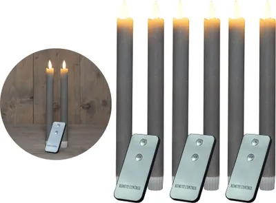Produktbild von Stabkerzen LED mit Timer TAUPE GRAU 8 Stück Indoor 6 Stunden ECHTWACHS 23cm Höhe für Kerzen 2,2cm Durchmesser 2 AAA Batterien notwendig LED Stabkerzen 4er Set 2x bewegliche Flamme Licht