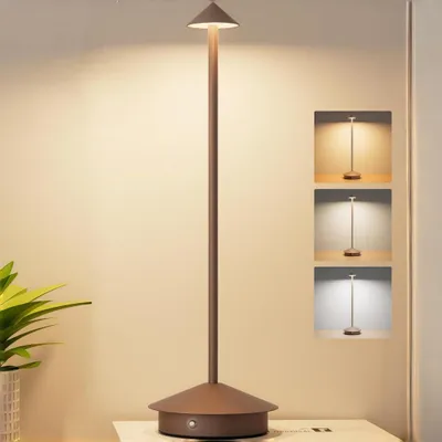 Produktbild von Kabellose Dimmbare LED Tischleuchte, Wiederaufladbar Schreibtischlampe für Restaurants Bars Schlafzimmer 3 Farbanpassung Nachtlicht, Braun
