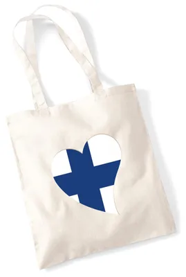 Produktbild von Huuraa Jutebeutel Finnland Flagge Herz 10 Liter Natural Baumwolle Tasche Geschenkidee