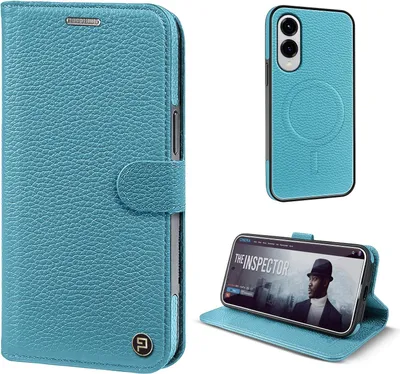 Produktbild von Echtleder Handyhülle für Samsung Galaxy S25 Edge RFID Schutz Cover Leder Hülle Magnetring 2-in-1 Bumper abnehmbar Farbe: Türkis