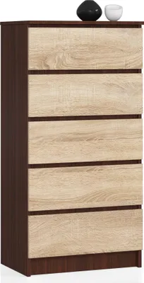 Image de Commode K60 élégante avec 5 tiroirs en wenge et chêne sonoma pour un rangement raffiné