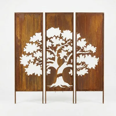 Produktbild von SET Sichtschutz Metall 3x mit Baum-Motiv - 160 cm x 50 cm - Edelrost - Rostoptik Sichtschutz für Garten - Sichtschutzelement - Sichtschutzwand
