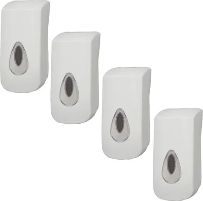 Produktbild von 4 PlastiQline Seifenspender - 400 ml - Kunststoff - weiß - Wandspender - clear