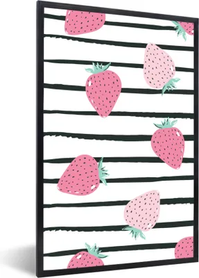 Produktbild von MuchoWow® Gerahmtes Poster Sommer - Erdbeere - Rosa 40x60 cm - Poster mit Schwarzem Bilderrahmen Wandposter Rahmen Foto Bilder - Papierdruck - Wandbilder