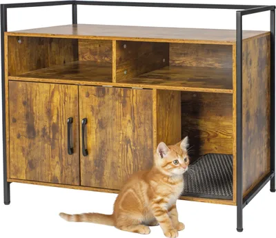 Produktbild von Relaxdays Katzenschrank für Katzentoilette, mit Katzenklomatte, Stauraum, HBT: 74x90x45 cm, Katzenhaus, braun/schwarz