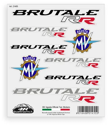 Obrázok produktu pre Nálepky pre motocykel MV Agusta Brutale RR – Sada 8 kusov, odolné voči vode a UV žiareniu, vyrobené v Taliansku, s oficiálnou licenciou, rozmer listu 160 x 135 mm