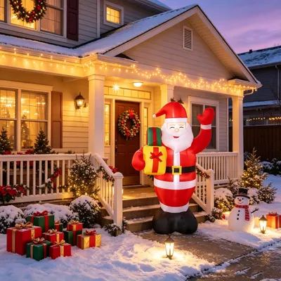 Produktbild von 240cm LED Aufblasbare Weihnachtsdeko Outdoor Deko,Groß Stehender Wasserdichter Weihnachtsmann mit Geschenk,für Garten,Hof, Rasen & Weihnachtsfeier
