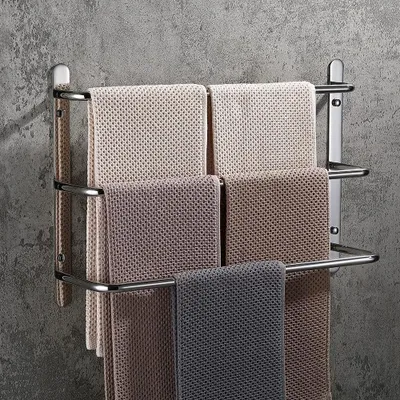 Produktbild von Handtuchhalter zur Wandmontage, Edelstahl 304, Regal-/Wandhalterung, 3 Stangen, für Badezimmer und Küche (Chrom, 40 cm)