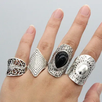 Produktbild von 4 Teile/satz Uni-Ring im böhmischen Stil, verschleißfest, leicht, super cool, für Partys