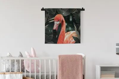 Produktbild von MuchoWow® Wandteppich Wandbehang Flamingo - Blätter - Porträt 60x60 cm Tapisserie Dekoration Wandtuch - Dekorationen - Wand Decke