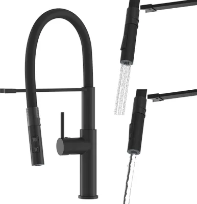 Produktbild von Granitan | Küchenarmatur Soria - Schwarz - Höhe 470 mm - Flexibler Auslauf - Ausziehbare Küchenarmatur