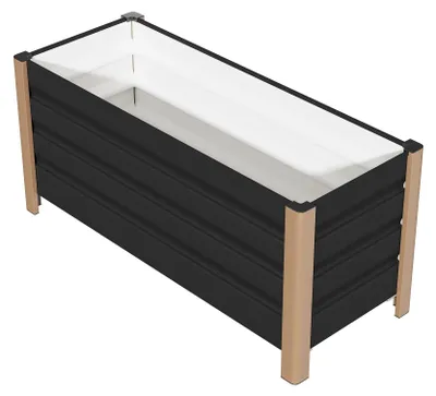 Immagine prodotto di Vaso rialzato - Vaso da fiori in metallo - Resistente alle intemperie - 100×40×45 cm - Con fori di drenaggio - Per terrazza/balcone - Grigio