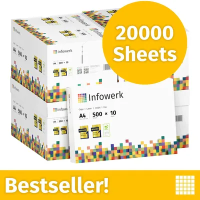 Productafbeelding van NIEUW: Infowerk Printerpapier Kopieerpapier 20000 Vel 40 x 500 A4 Premium Extra Wit CIE 160 Testwinnaar PEFC-gecertificeerd