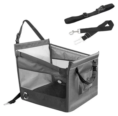 Produktbild von Sichere Hundebox/Hundesitz fš¹rs Auto, komfortabel und atmungsaktiv, mit Belš¹ftungsnetz und verstellbarem Gurt (46x45x48cm)