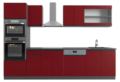 Zdjęcie produktu dla Aneks kuchenny Vicco R-Line Czerwony 300 cm  J-Shape z wysoką szafką, BP Antracyt, Model 43224