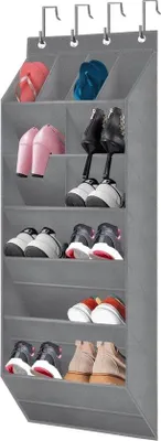 Image de Organisateur de chaussures suspendu pour la porte avec de grandes poches profondes - Étagère à chaussures multifonctionnelle pour les portes étroites et les penderies de résidence - Gris