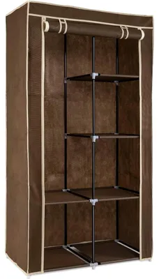 Produktbild von Aufbewahrungsschrank - Stoffkleiderschrank/Faltschrank - Faltbar - Metallgestell - Abnehmbarer gewebter Stoffbezug - Tragbar - Zum Zusammenbauen - Braun