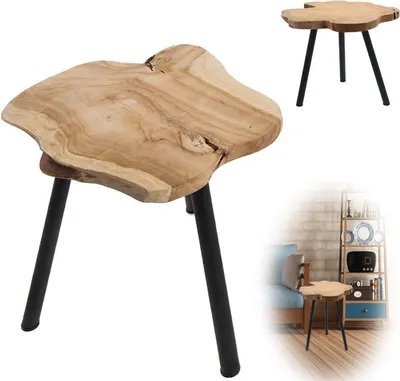 Produktbild von LS-LebenStil Holz Teakholz Beistelltisch Couchtisch 44cm Hocker Braun Schwarz Nachttisch Deko Tisch Unikat Nachttisch
