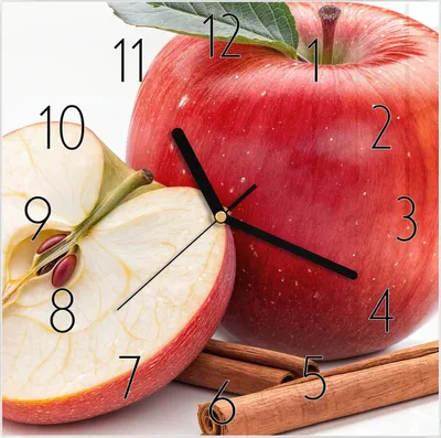 Produktbild von Wanduhr aus Glas mit Motiv Apfel mit Zimt- 30 x 30 cm - inkl. Aufhängesystem