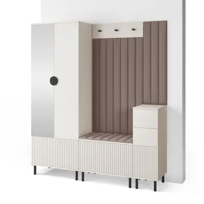 Produktbild von Garderoben-Set Ritmo version 7 – gefräste Kleiderschrank mit Polsterplatten, Schuhschrank, für Flur und Eingangsbereich (Cashmere, Trinity 05)