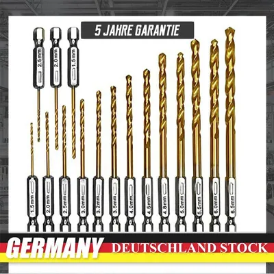 Produktbild von 16Tlg Echskant Bitbohrer Set Titan HSS Schlag Sechskantschaft Schnellwechsel NEU