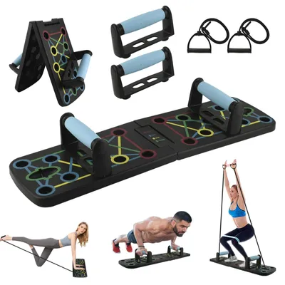 Produktbild von Abdominale Muskel-Trainingssystem – Faltbares Liegestützbrett mit Widerstandsbändern
