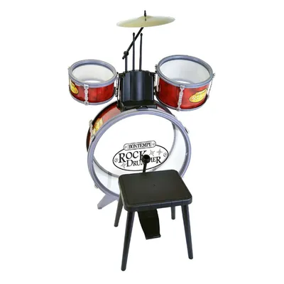 Produktbild von Bontempi 51 4504 Schlagzeug: Baßtrommel Ø 385 mm mit Pedal. 2 kleine Trommeln Ø 170 Becken Ø 210 mm. 2 Schlagstöcken, Echte Sounds, Inkl, Hocker