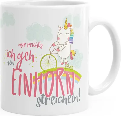 Produktbild von Tasse Einhorn auf Fahrrad "Mir reichts ich geh mein Einhorn streicheln" Spruch MoonWorks® weiß unisize
