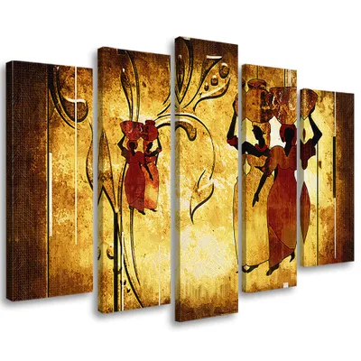 Produktbild von 5-teiliges leinwandbild afrika frauen 100x70 cm Feeby braun wandbild bereit zum aufhängen