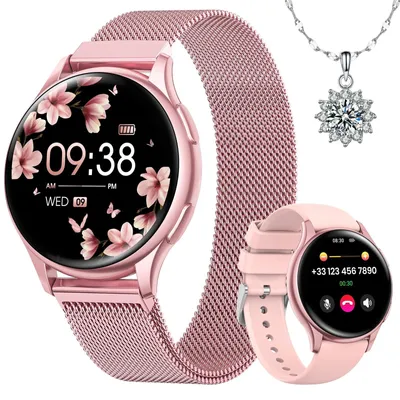Produktbild von Damen Smartwatch 1,27" mit Anruf, Zyklus-Tracking,120+ Sportmodi,Herzfrequenz & Schlafmonitor,Schrittzähler,kompatibel mit Android&iOS,Geschenk-Rosa