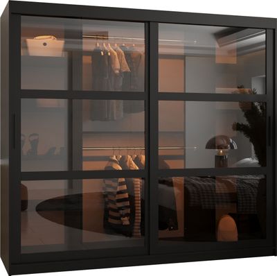 MEBLE KRYSPOL DOME Zweitüriger Schrank Spiegel, 200x200x62cm - Schwarz, Schwarz, Schwarz