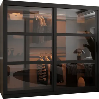 Produktbild von MEBLE KRYSPOL DOME Zweitüriger Schrank Spiegel, 200x200x62cm - Schwarz, Schwarz, Schwarz