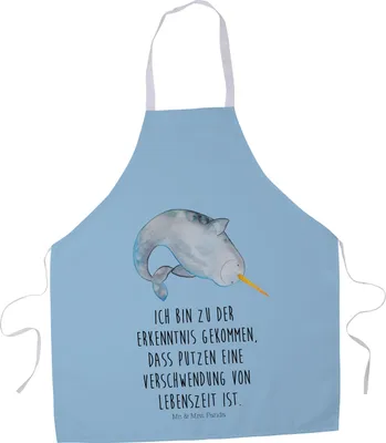 Produktbild von Mr. & Mrs. Panda Schürze Narwal - Blau Pastell - Geschenk, Kinderzimmer, Backschürze, Meer, Aufräumen, Gastro-Schürze, Hausfrau, Putzen, Wal, Kochkleidung, Kochschürze
