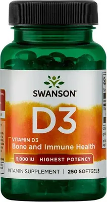 Obrázok produktu pre Vitamín D3 5000IE 250 mäkkých tabliet Swanson Health Products