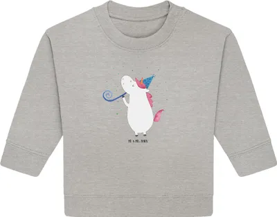 Produktbild von Mr. & Mrs. Panda Organic Baby Pullover Einhorn Party 24. - 36. Monat - Heather Grey - Geschenk, Unicorn, Geburtstag, Bullover, Alkohol, Disco, Club, Einhörner