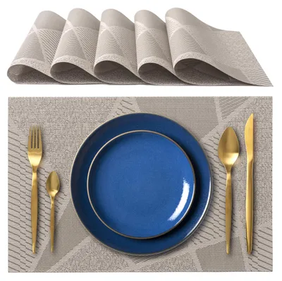 6er-Set Placemats 45x30 cm, grau, rutschfest, waschbar