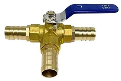 Productafbeelding van Drieweg T-Type Ventiel - 8 mm Barb - Messing Connector