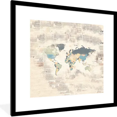 Produktbild von MuchoWow® MuchoWow® Gerahmtes Poster Weltkarte - Farben - Zeitungspapier 40x40 cm - Poster mit zchwarzem Bilderrahmen - Poster - Plakat im Rahmen