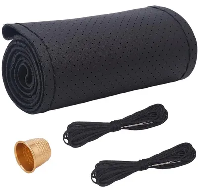 Imagen del producto de Funda para volante de coche universal, transpirable, de cuero genuino , para coser a mano, con hilo de coser , ideal para hombres y mujeres, y que sirve como protección para el volante
