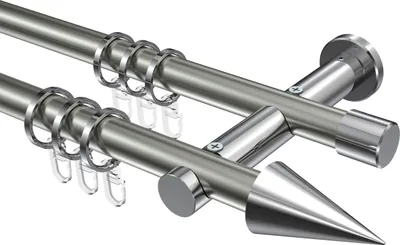 Produktbild von Interdeco Gardinenstange / Vorhangstange Edelstahl-Optik / Chrom, Typ Platon Savio (Kegel), 20 mm Ø 2-läufig, 600 cm