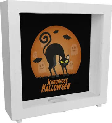 Produktbild von Schauriges Halloween Rahmen Spardose aus Holz mit schwarzer Katze