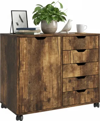 Produktbild von Relaxdays Rollcontainer, 5 Schubladen & 2 Fächer, HBT: 65x78x40 cm, Büroschrank, Aktenschrank mit Rollen, Büro, braun